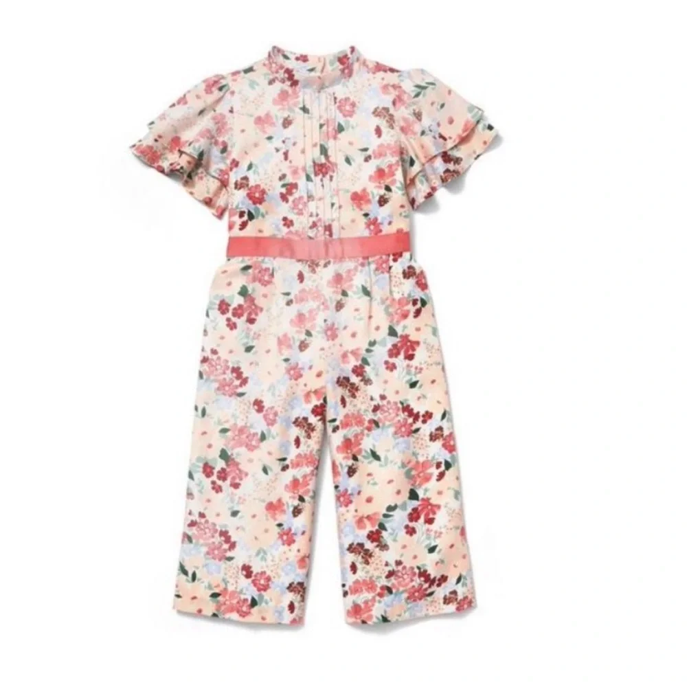 Janie and Jack Floral Pant Romper Jumpsuit Pockets Easter Silky Lined Size‎ 6 N